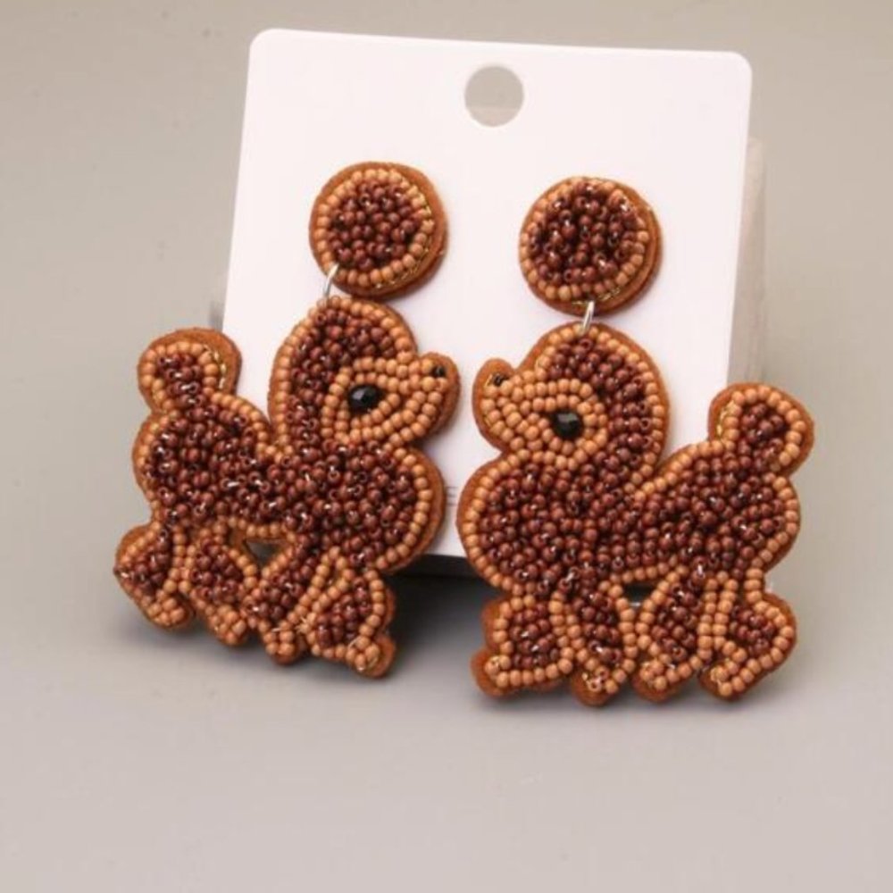 ⭐️❤️❤️ Poodle Dog Puppy Chic Girly Beaded Glam Graphic Pop Artsy Art Earrings